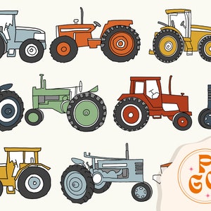 Tracteurs vintage Illustration de ferme dessinée à la main Motif de répétition sans couture Boho neutre pour un usage commercial