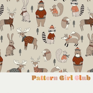 Muted Woodland Christmas Holiday Seamless Repeat Pattern Boho Neutral for Commercial Use