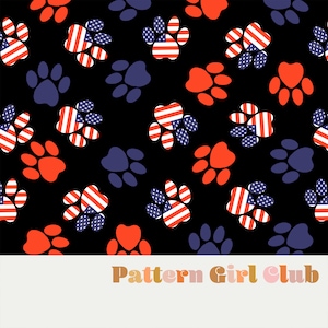 EE. UU. Paw Prints mascota perro 4 de julio Patriotic brights Patrón de repetición sin costuras para uso comercial