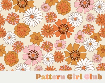 Retro Florals Vintage 70s Rose Seamless Repeat Pattern Boho - Etsy