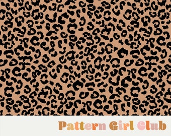 May include: A seamless pattern featuring a brown background with black leopard print spots. The text "Pattern Girl Club" is at the bottom of the image.