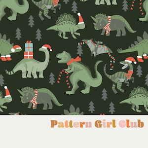 Christmas Dino Holiday Kids Seamless Repeat Pattern Boho Neutral for Commercial Use
