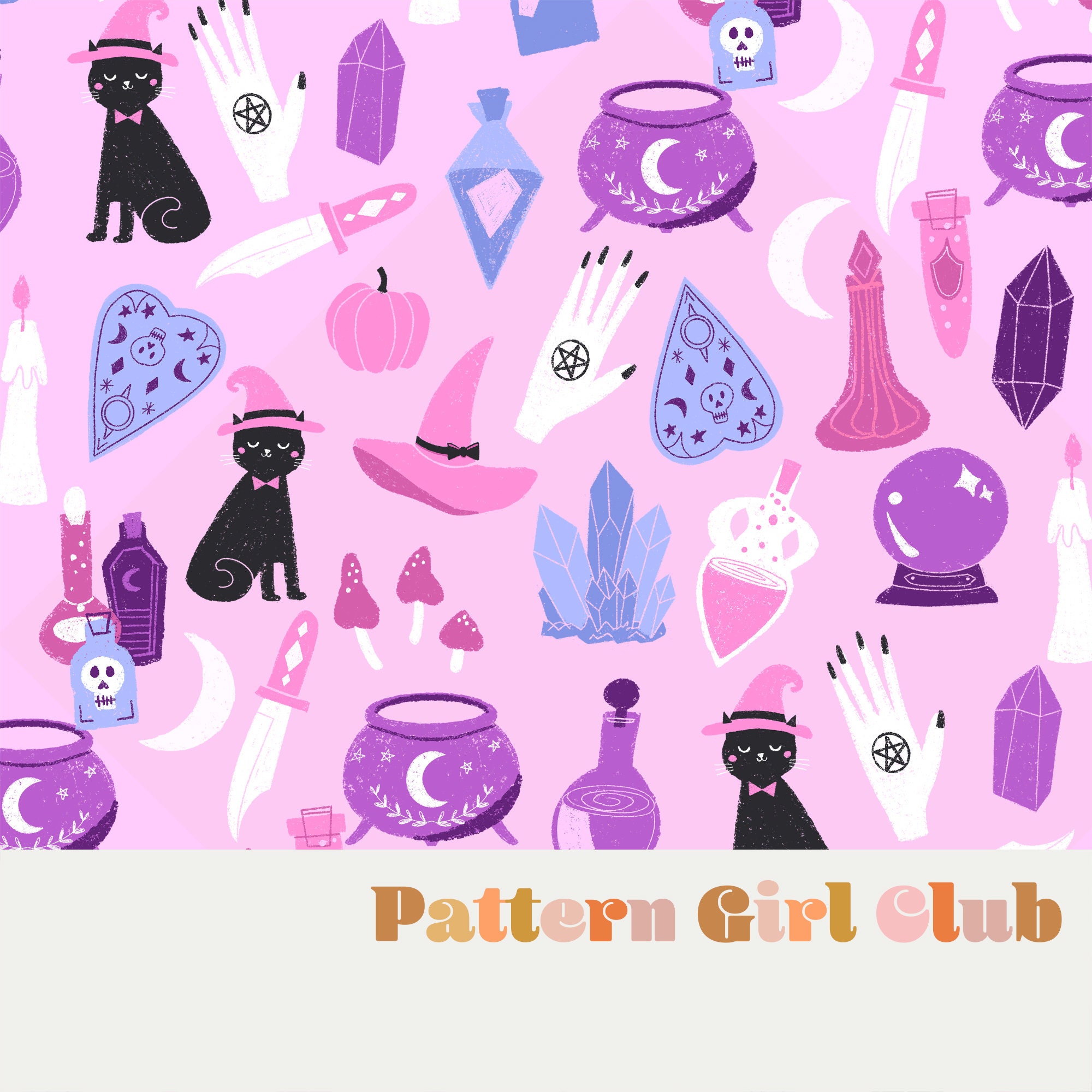 Pastel Witch Halloween Boho Neutral Seamless Repeat Pattern Etsy