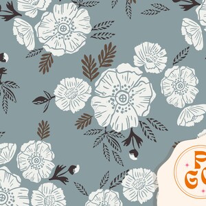 Bloom Block printed Floral Light Seamless Repeat Pattern Boho Neutral for Commercial Use