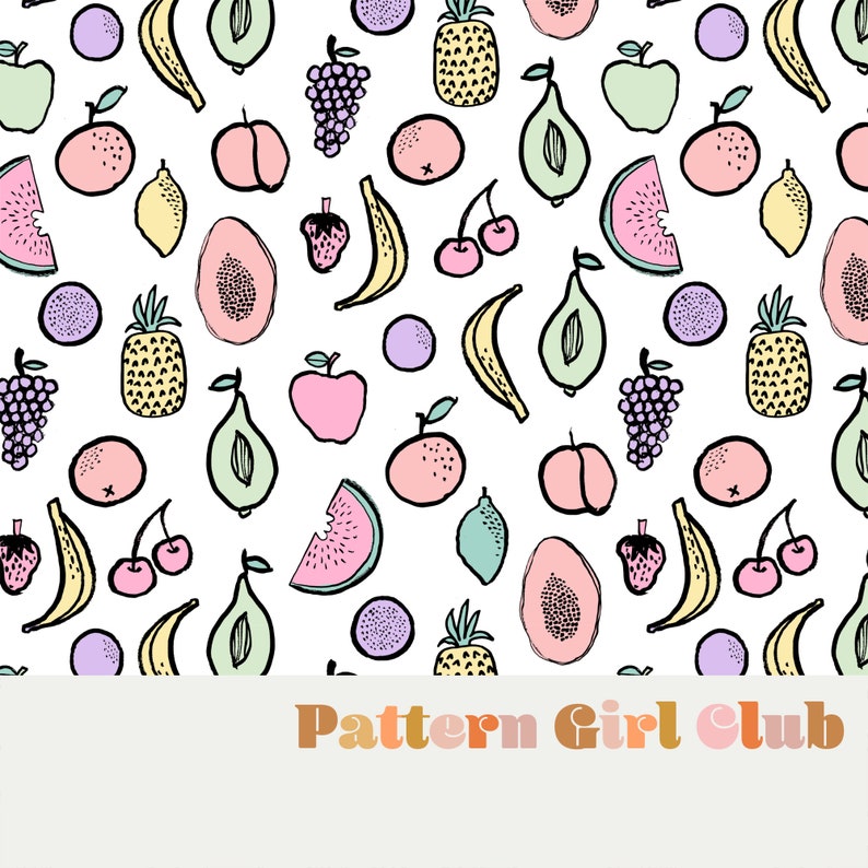 Pastel Fruits Summer Food Seamless Repeat Pattern for Commercial Use