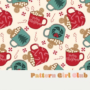 Hot Cocoa Gingerbread Cookies Hot Chocolate Holiday Naadloze Herhaling Patroon Boho Neutraal voor commercieel gebruik