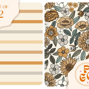 SET of 2 Vintage 70s Floral Stripes Coordinate Seamless Repeat Pattern Boho Neutral for Commercial Use