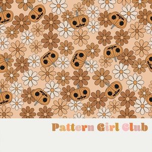 Retro Pumpkin Florals Boho Muted Neutral Seamless Repeat Pattern Boho Neutral for Commercial Use