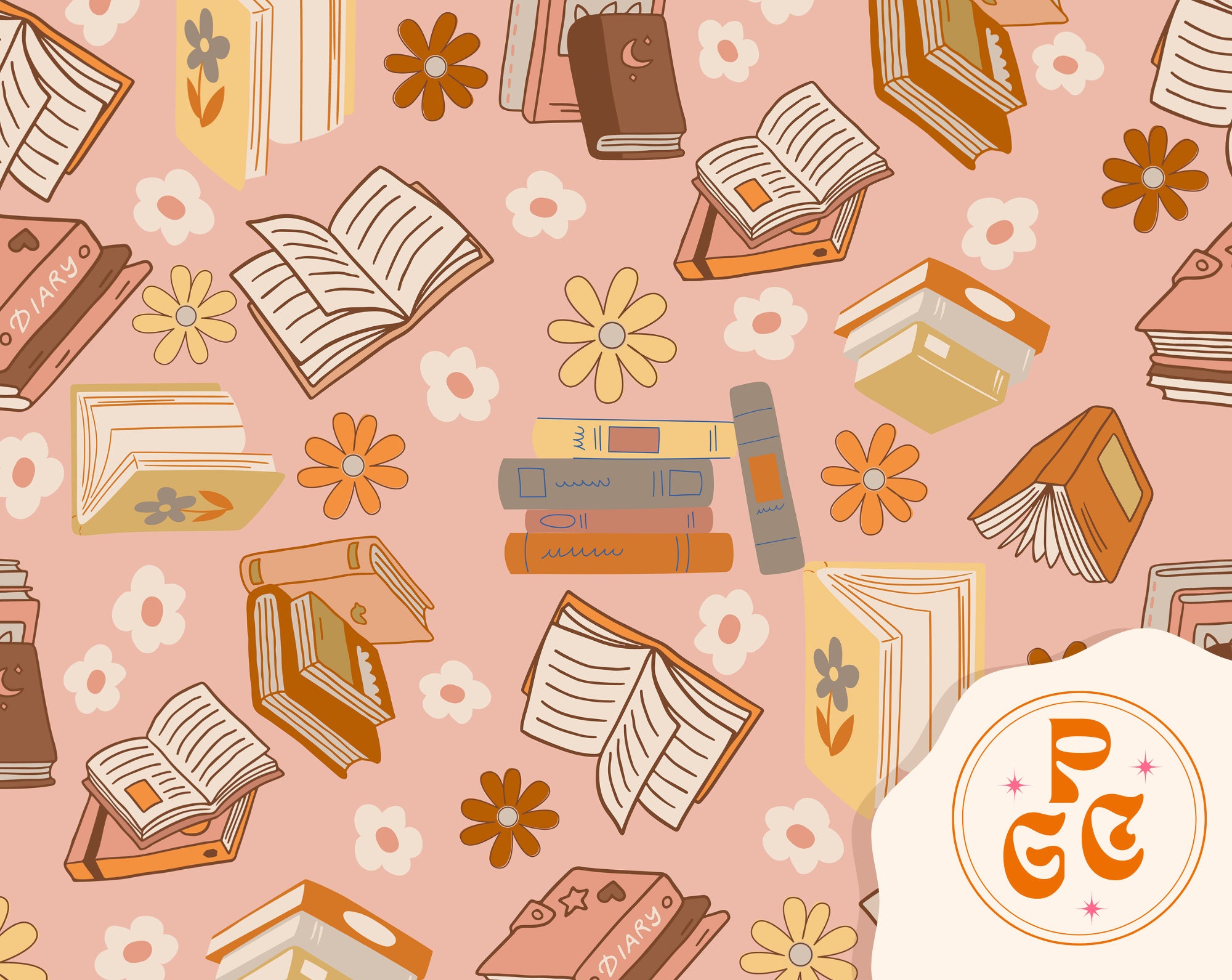 Book Lover Retro Seamless Repeat Pattern Boho Neutral for Commercial ...