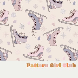 Muted Pastel Ice Skates Seamless Repeat Pattern Boho Neutral for Commercial Use