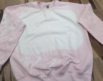 Bleached sweatshirt, blank bleached sweatshirts, blanks, pink bleached sweatshirt, ready to press blanks, custom sweatshirt ready to design