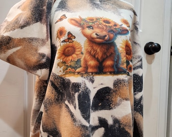 Sudadera Highland Cow Bleached, estampado de piel de vaca, estilo western