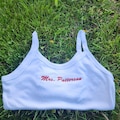 Personalized Embroidered Tank Top, Custom Embroidery Crop top, Mrs Bride gift, Bachelorette Catch phrase idea