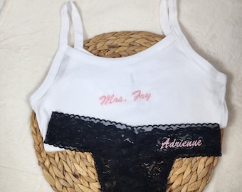 Personalized Lace Bridal Thong, Embroidered Future Mrs Underwear, Honeymoon or Wedding Gift Bridal Shower