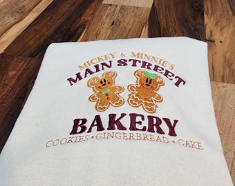 Mickey and Minnie Bakery Sweater, Gingerbread Embroidered Crewneck Sweatshirt, Disneyland Christmas Sweatshirt, Disney Embroidered Christmas