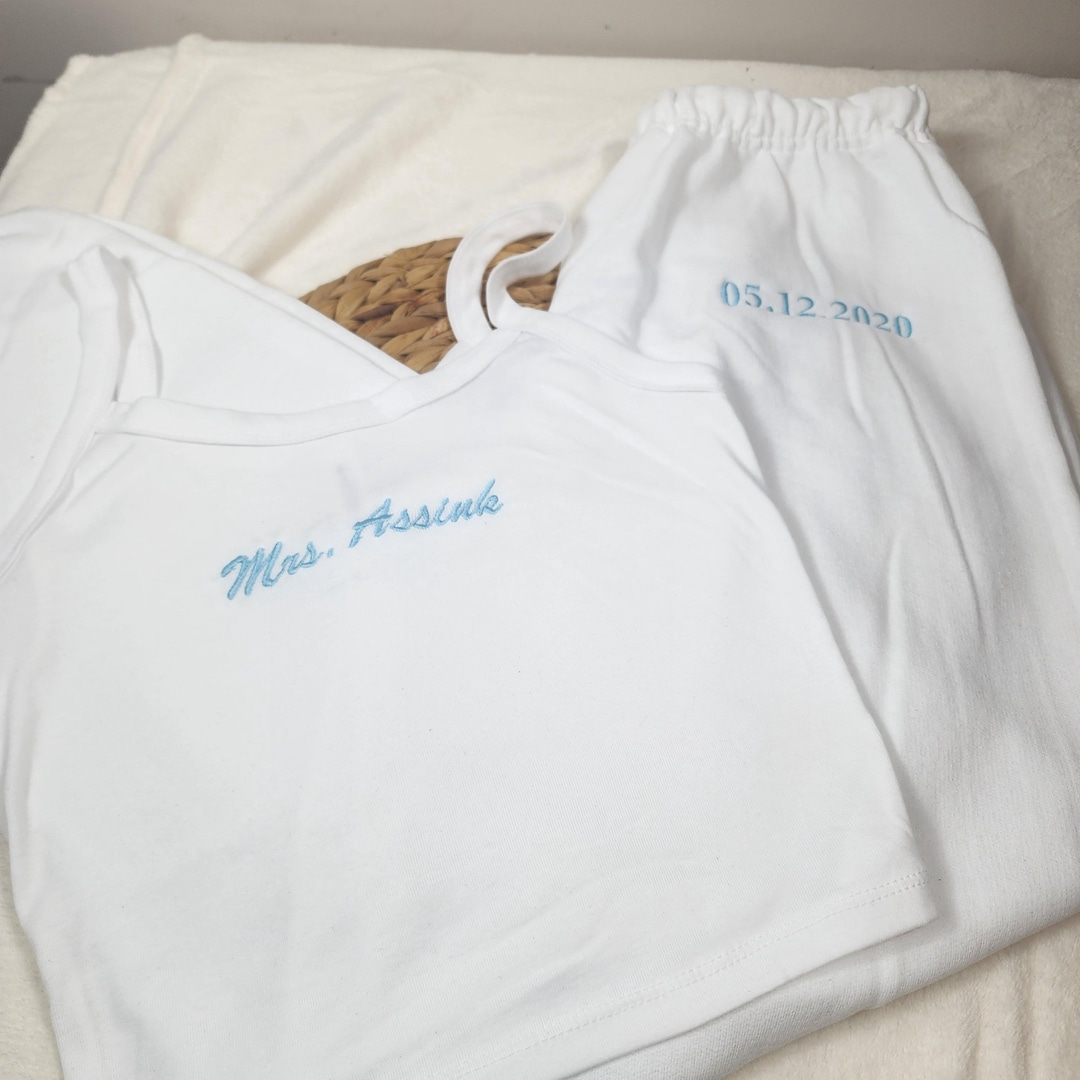 Custom Mrs. Embroidered Tank and Sweatpants Set