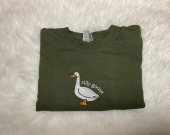 Silly Goose Comfort Colors Shirt, Embroidered Goose Crewneck T-Shirt, Silly Goose Shirt, Embroidered Comfort Colors Shirt, Funny Goose Shirt