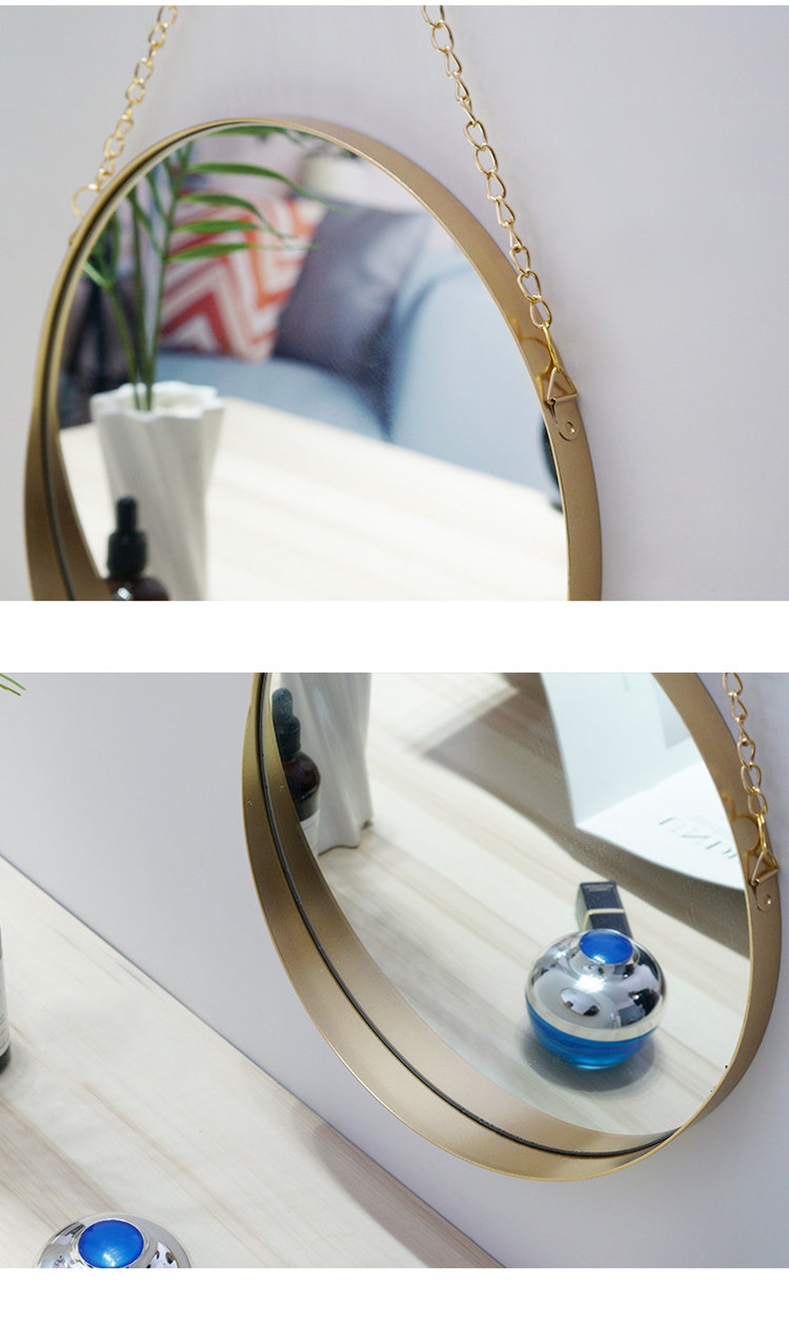 Nordic Style Round Chain Hanging Mirror Metal Wall Mount Etsy