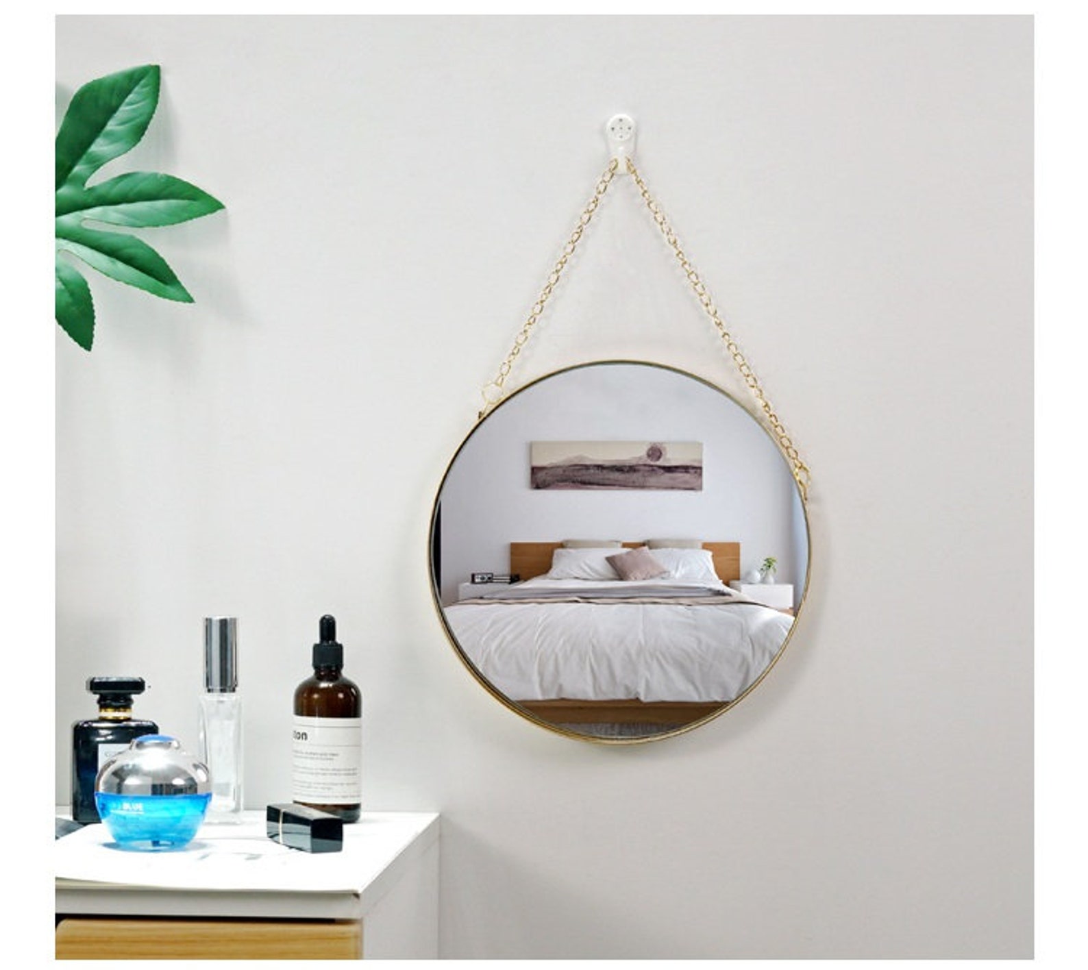 Nordic Style Round Chain Hanging Mirror Metal Wall Mount Etsy