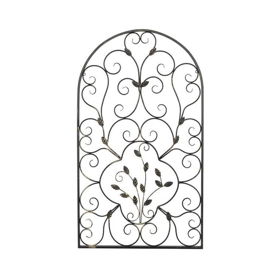 Hanging Wrought Iron Metal Arch Wall Art Leaf Ornament Garden Accent