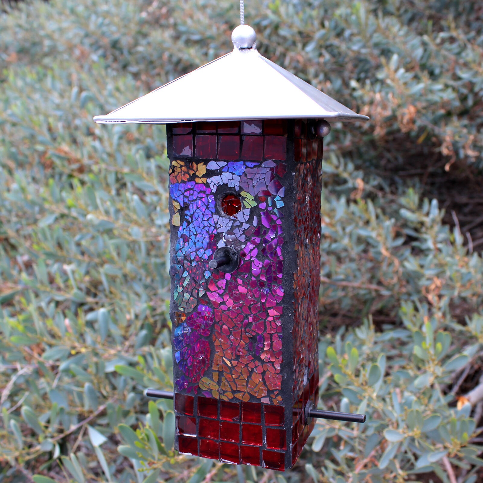 Stained Glass Mosaic Bird Feeder Rainbow Glass Wildlife Bird Etsy