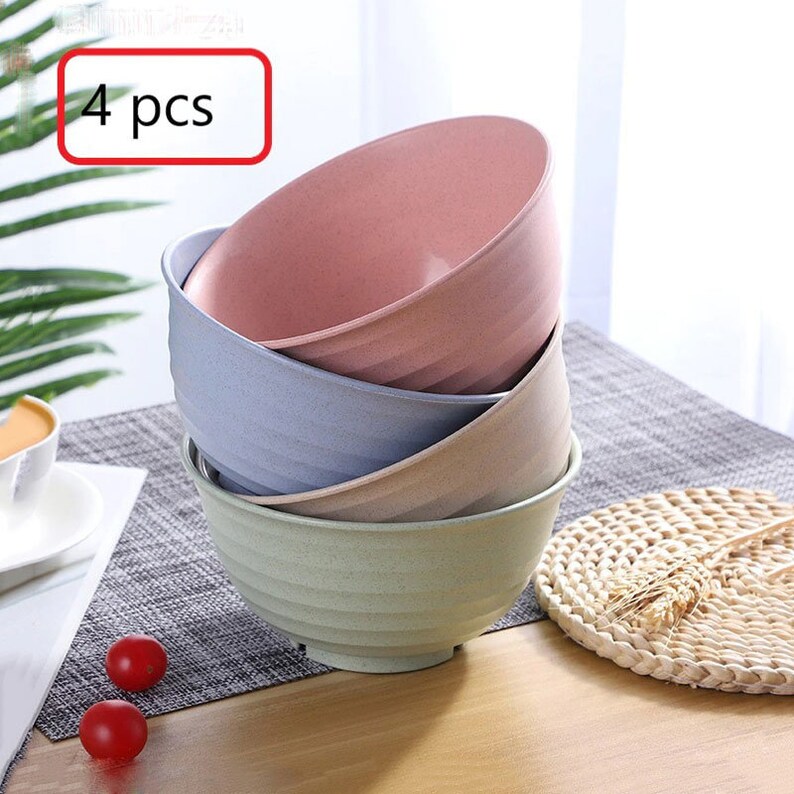 4pcs Wheat Straw Soup Dessert Salad Rice Bowl Lightweight Unbreakable Cereal 4pcs Wheat Straw Soup Dessert Salad Rice Bowl Lightweight Unbreakable Cereal