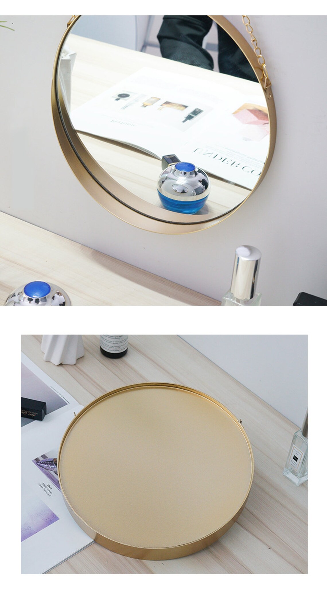 Nordic Style Round Chain Hanging Mirror Metal Wall Mount Etsy