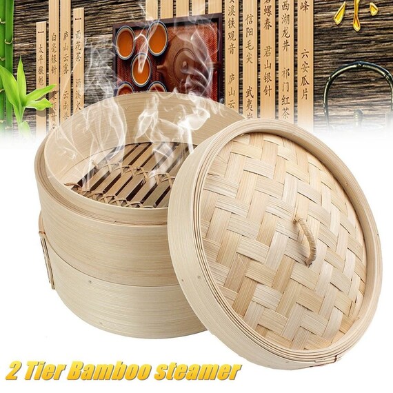 2 Tier Bamboo Cooking Steamer Steam Cooker For Dumplings Etsy