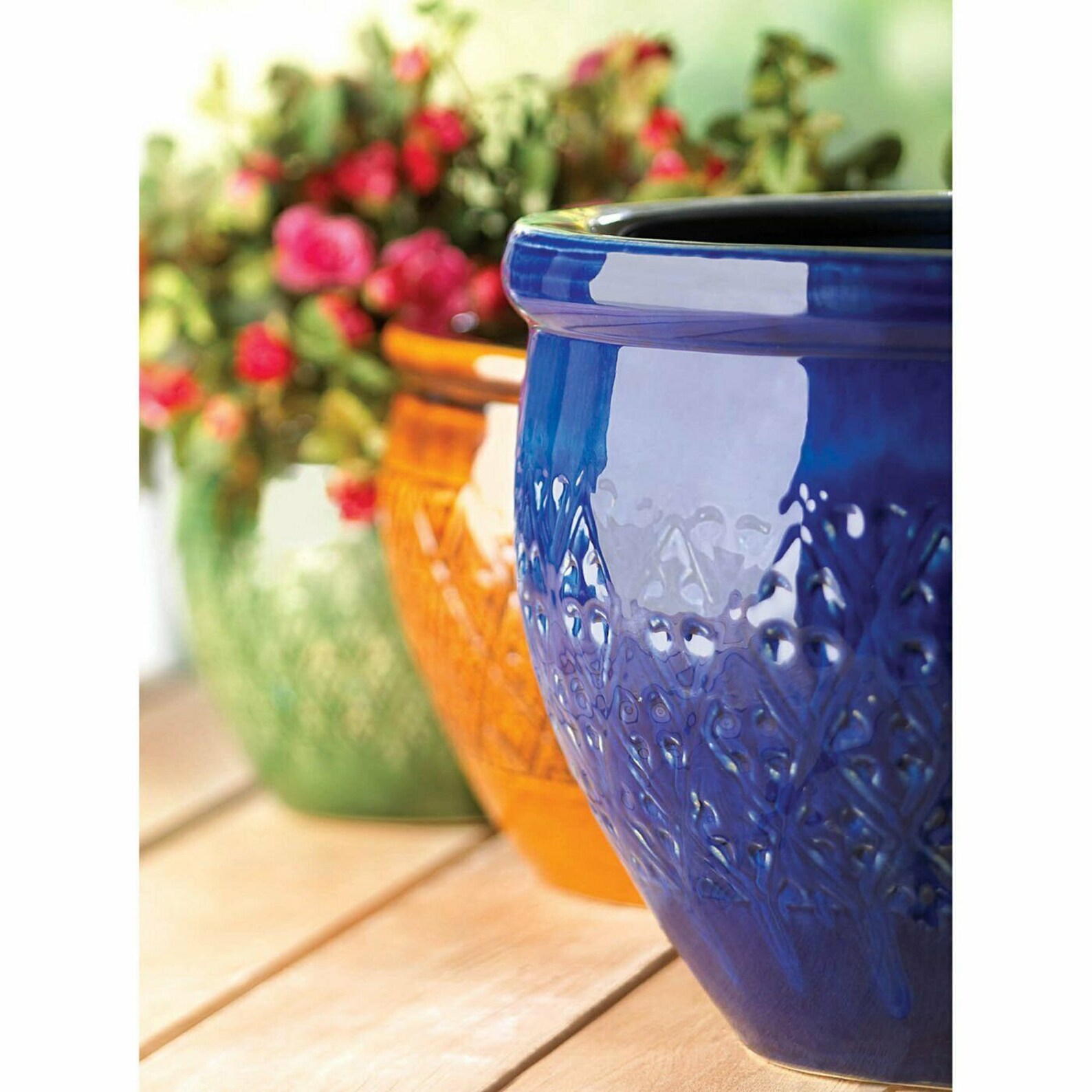 Set of 3 Pots Jewel Tone Flower Planter Trio Outdoor Garden Etsy
