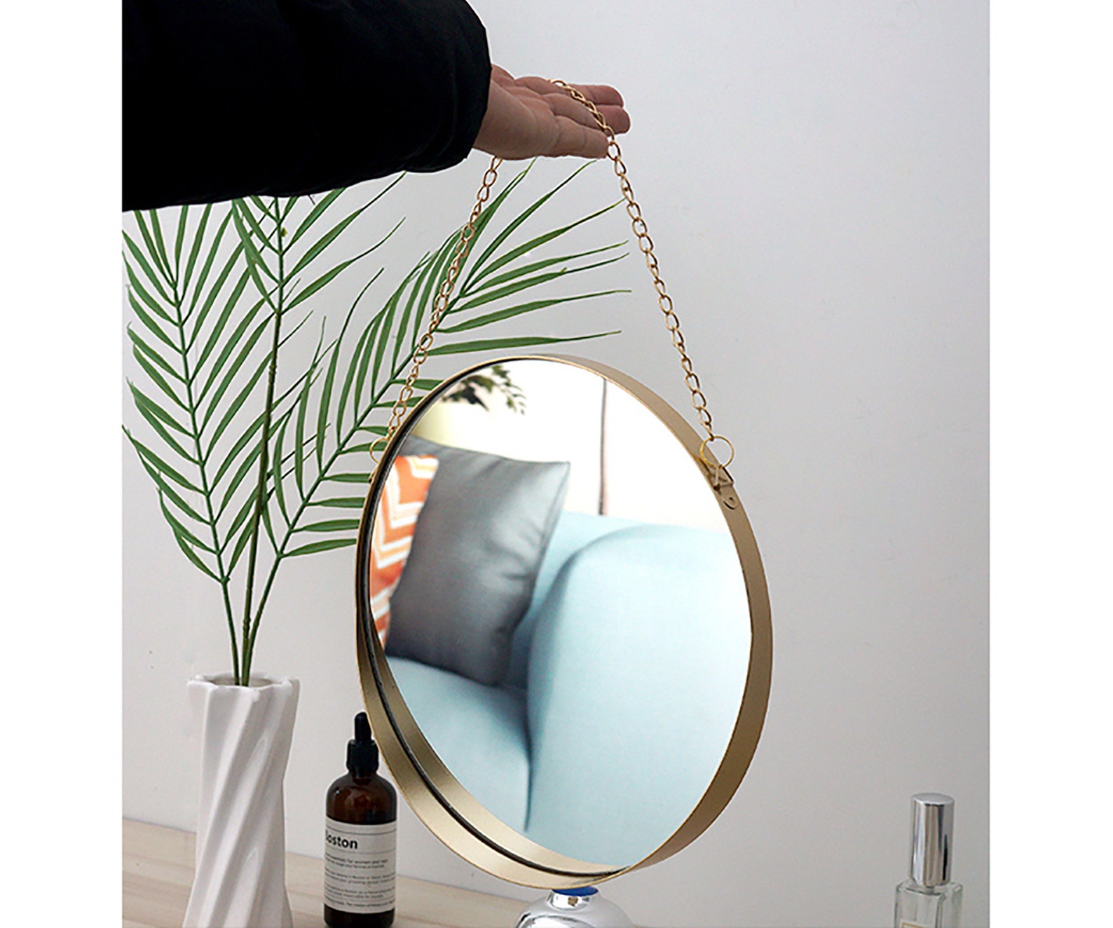 Nordic Style Round Chain Hanging Mirror Metal Wall Mount Etsy