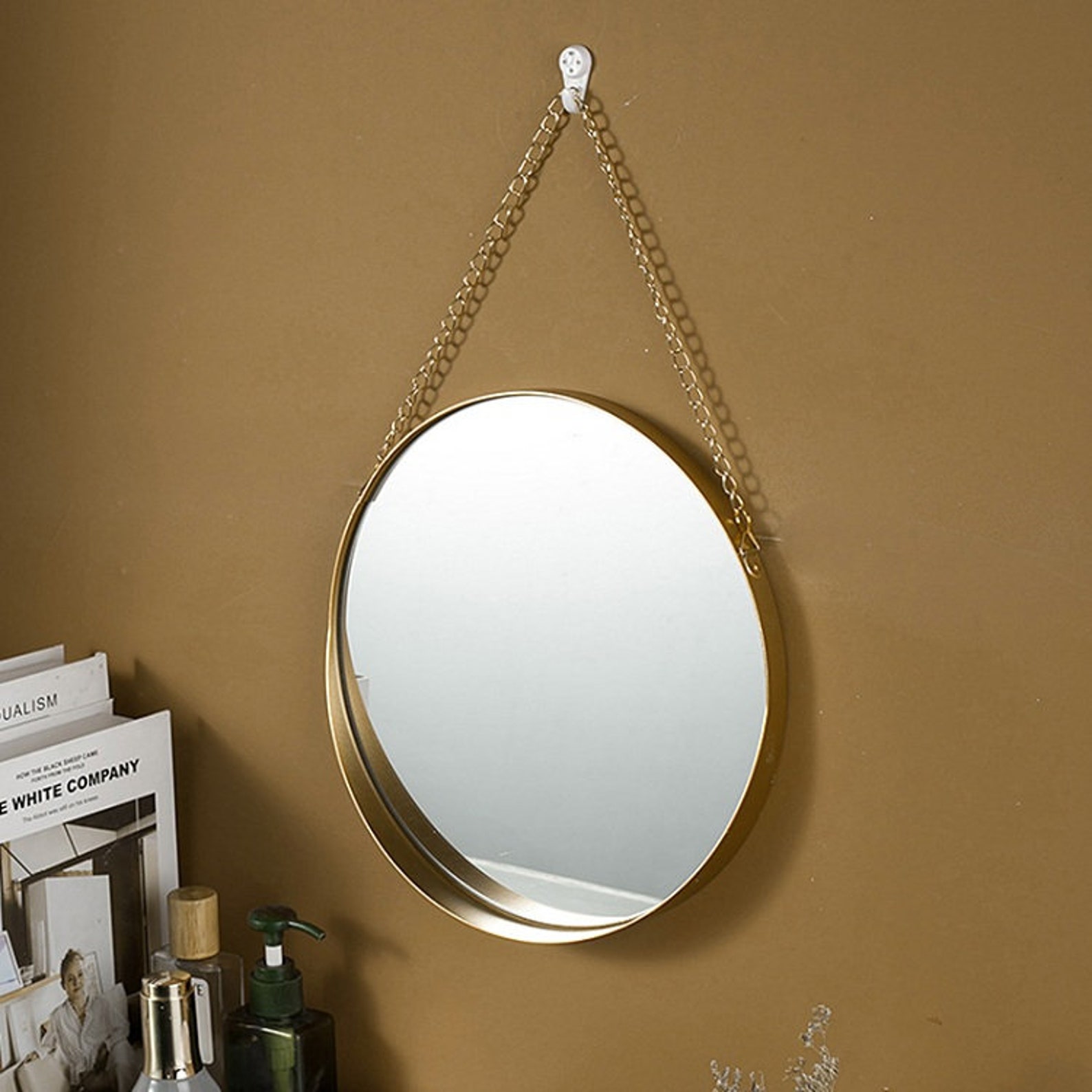 Nordic Style Round Chain Hanging Mirror Metal Wall Mount Etsy