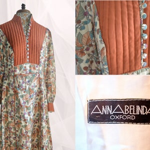 Seltenes Vintage AnnaBelinda Seiden Midi Kleid - Herbstlicher Herbst floraler Früchtedruck - Pumpkin Spice orange