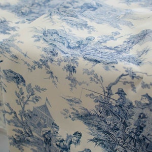 Toile de Jouy cotton Histoire d'Eau blue image 4