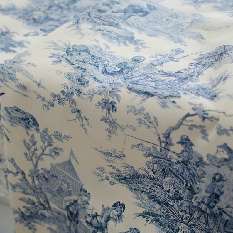 Toile de Jouy cotton Histoire d'Eau blue image 4