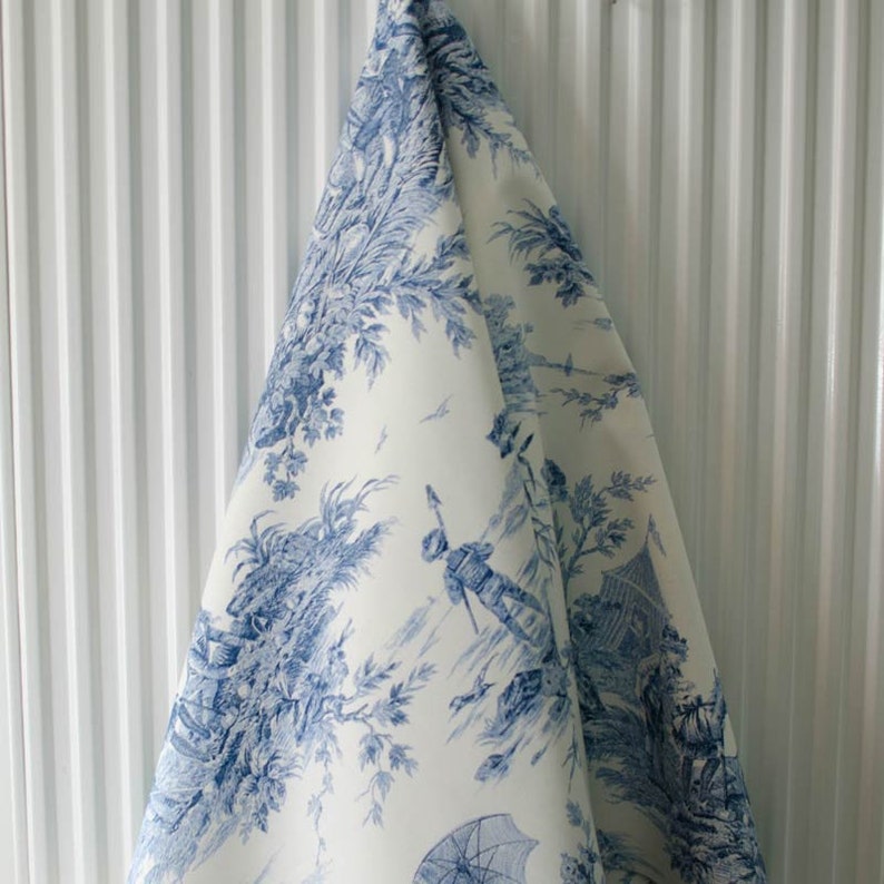 Toile de Jouy cotton Histoire d'Eau blue image 8