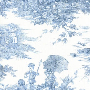 Toile de Jouy cotton Histoire d'Eau blue image 1