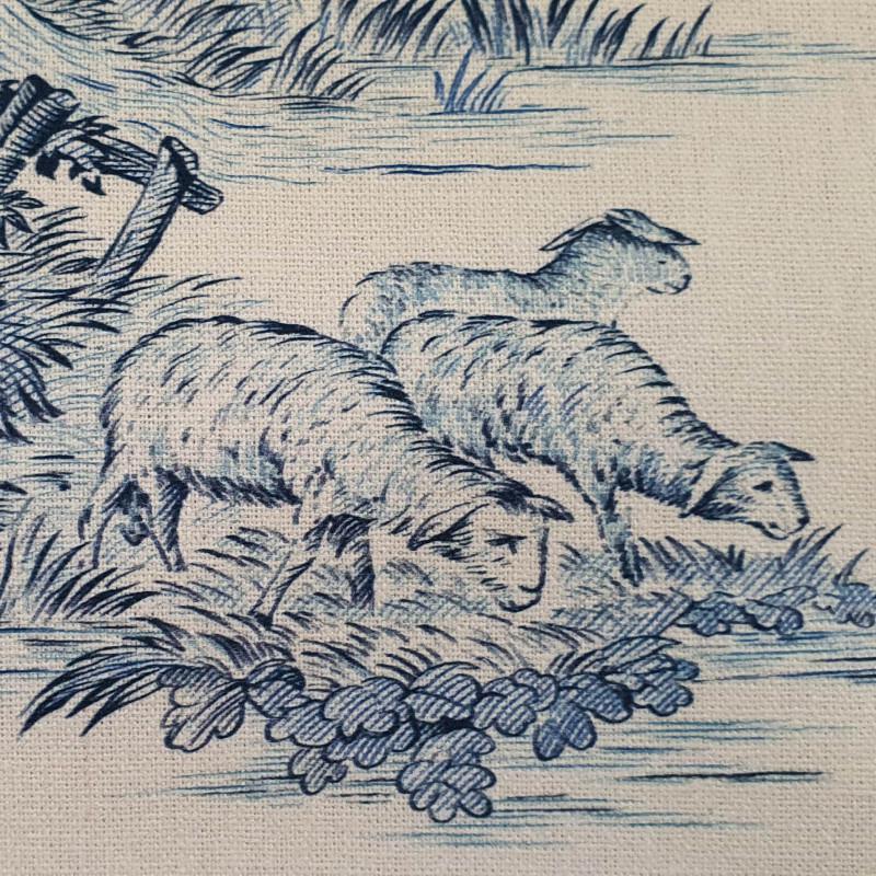 Tissu Coton Imprimé Pastorale Bleu - Au Mètre (vendu Par Demi-mètre) - Largeur +152cm