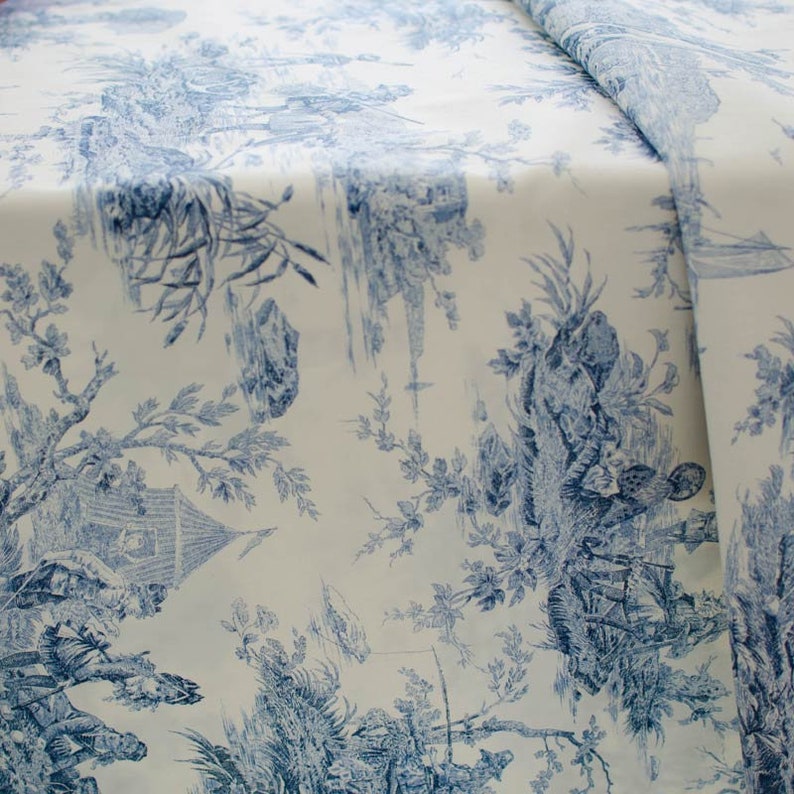 Toile de Jouy cotton Histoire d'Eau blue image 6