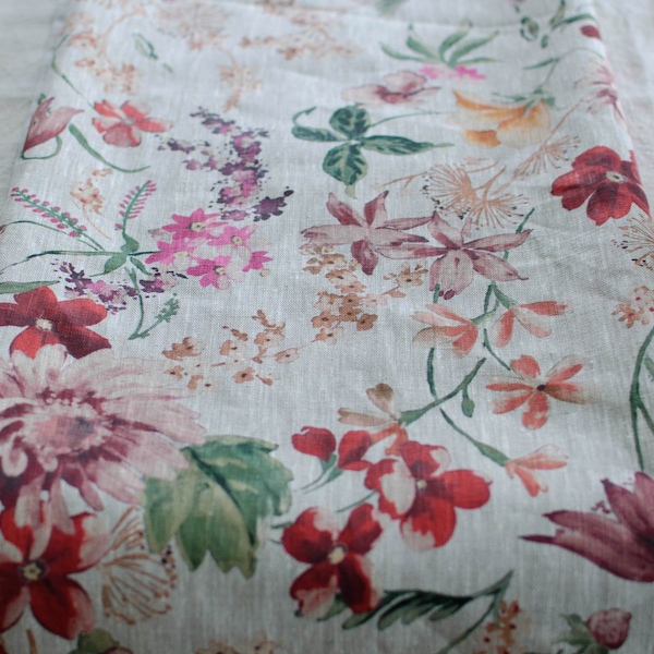 Toile de Lin imprimée de Grandes Fleurs [au demi-mètre]