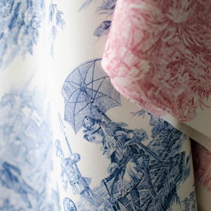 Toile de Jouy cotton Histoire d'Eau blue image 9