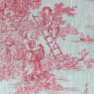 Pastorale en lin façon Toile de de Jouy en rouge sur écru