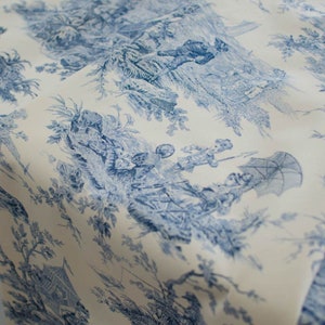 Toile de Jouy cotton Histoire d'Eau blue image 5