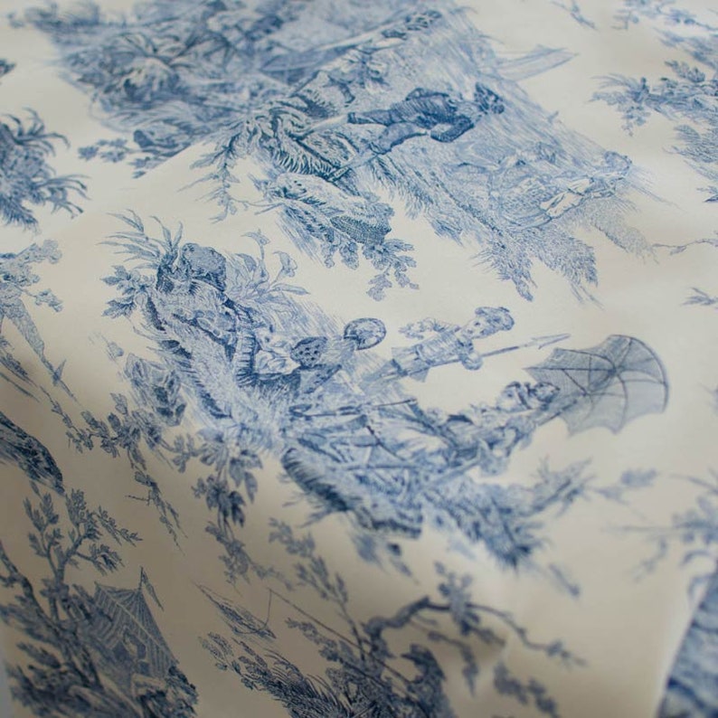 Toile de Jouy cotton Histoire d'Eau blue image 5