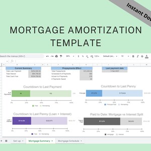 Mortgage Amortization Tracker | Easy to Use Template | Debt Calculator | Loan Amortization Spreadsheet | Instant Download | Google Sheets