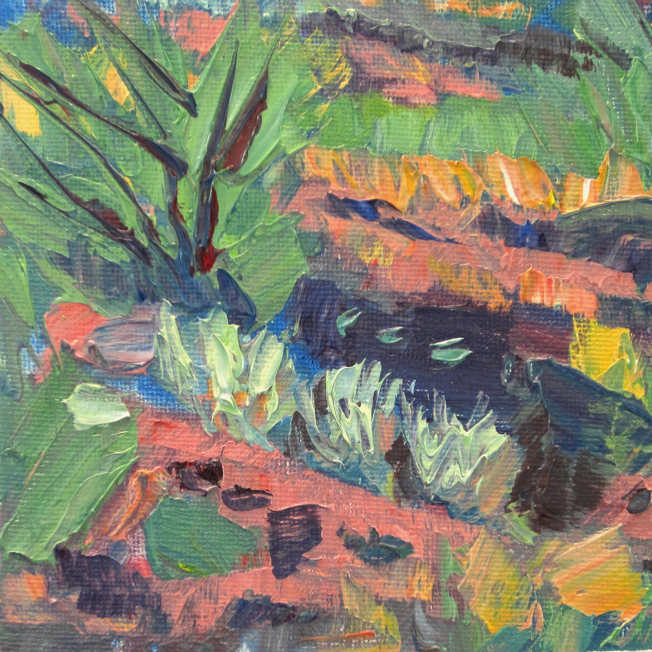 Small Abstract Painting on Canvas Board of Landscape With Mountainside