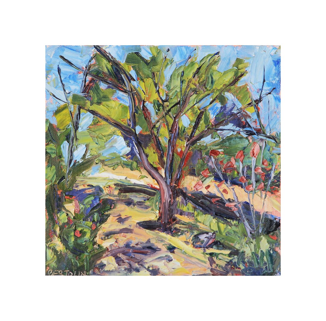 Original Oil Painting on Canvas Board, Landscape Painting With Tree