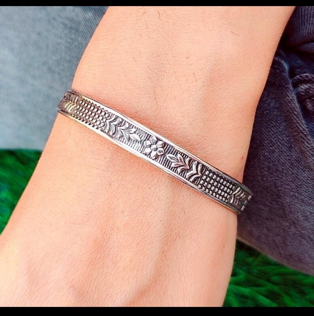 Sterling Silver Floral Bangle Bracelet, Individual Bangle, Flower