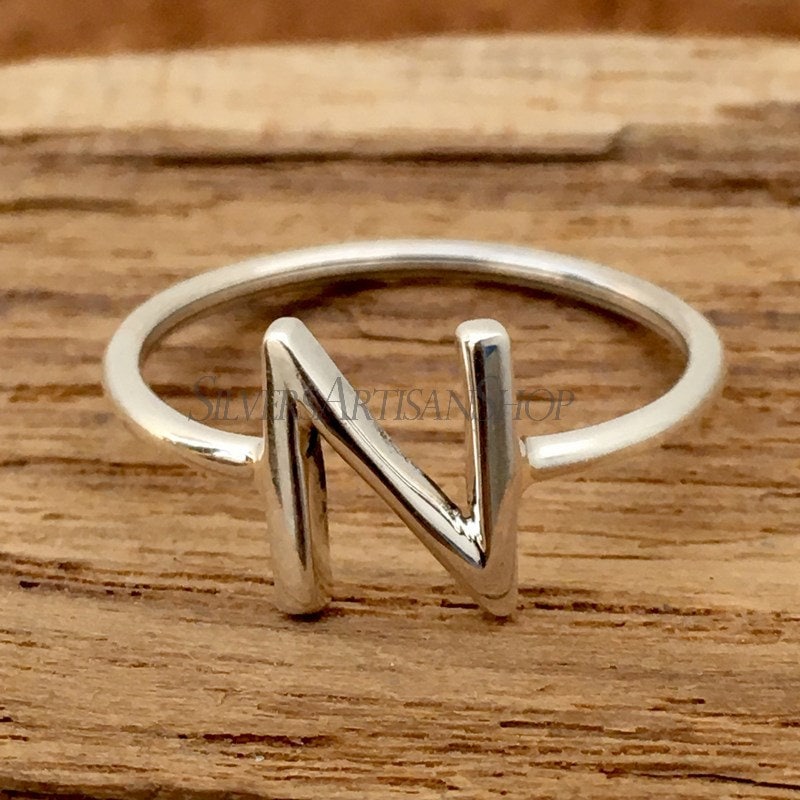 JewelersClub Accent White Diamond Initial Letter Ring for Women |  Customizable Sterling Silver N Alphabet Monogram Ring for Girls | Cursive  Script Capital Letters | Personalized Jewelry Gift for Her - Walmart.com