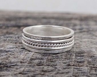 Solid 925 Sterling Silver Wide Band Spinner Ring Meditation Statement Ring se124