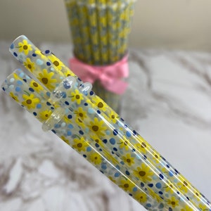 Flower Straw |Starbucks straws|Reusable Straws| Replacement Straw| Eco friendly|Tumbler Straw| Daisy Straws| Plastic Straws|Sunflower|9"tall